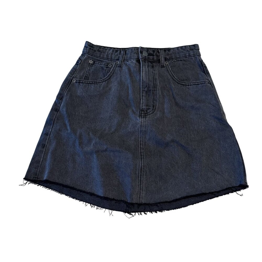 NWT Showpo Adan Frayed Hem Black Denim Cotton Mini Skirt Women's Size 4
